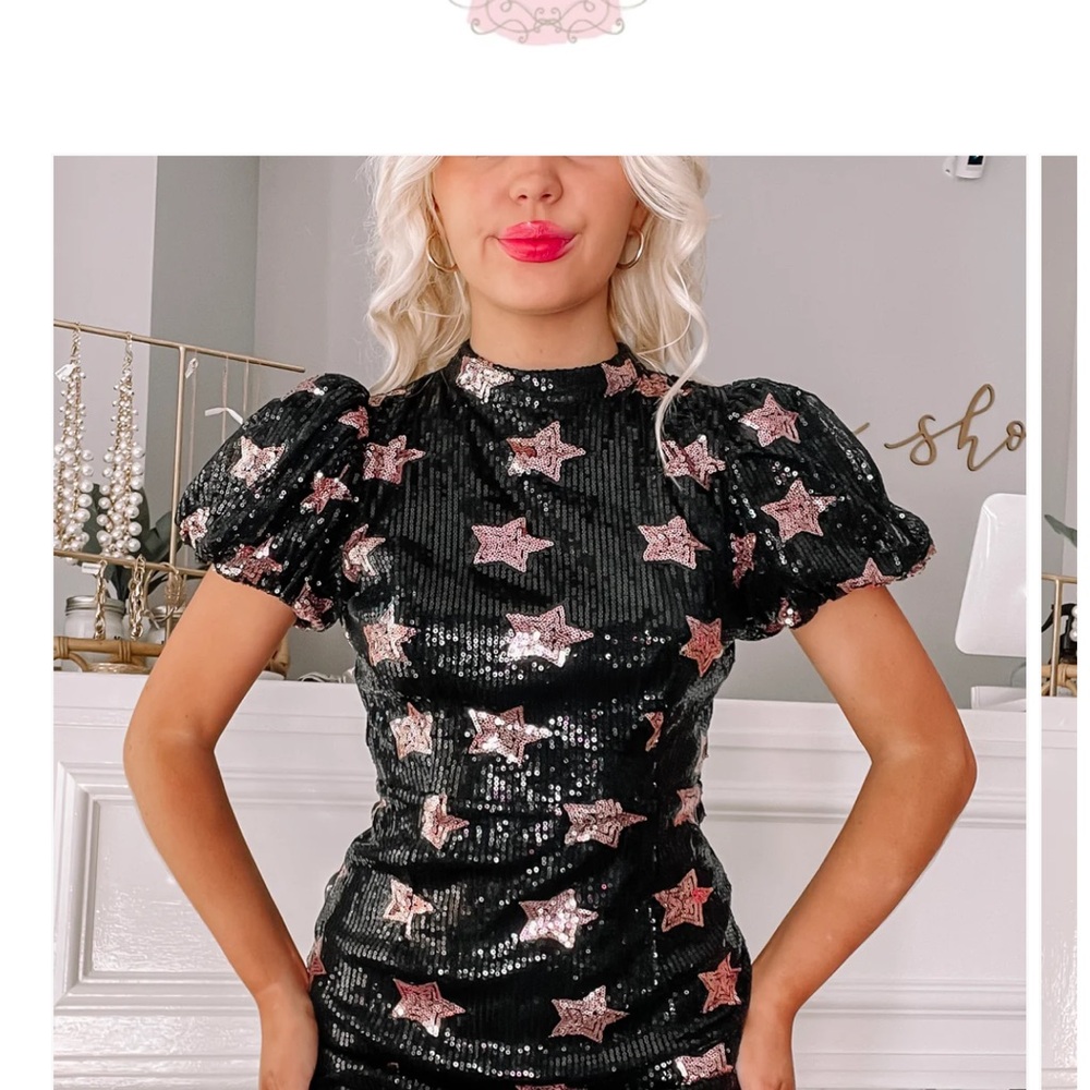 Judith March Black and Pink Star Sequin Mini Dress